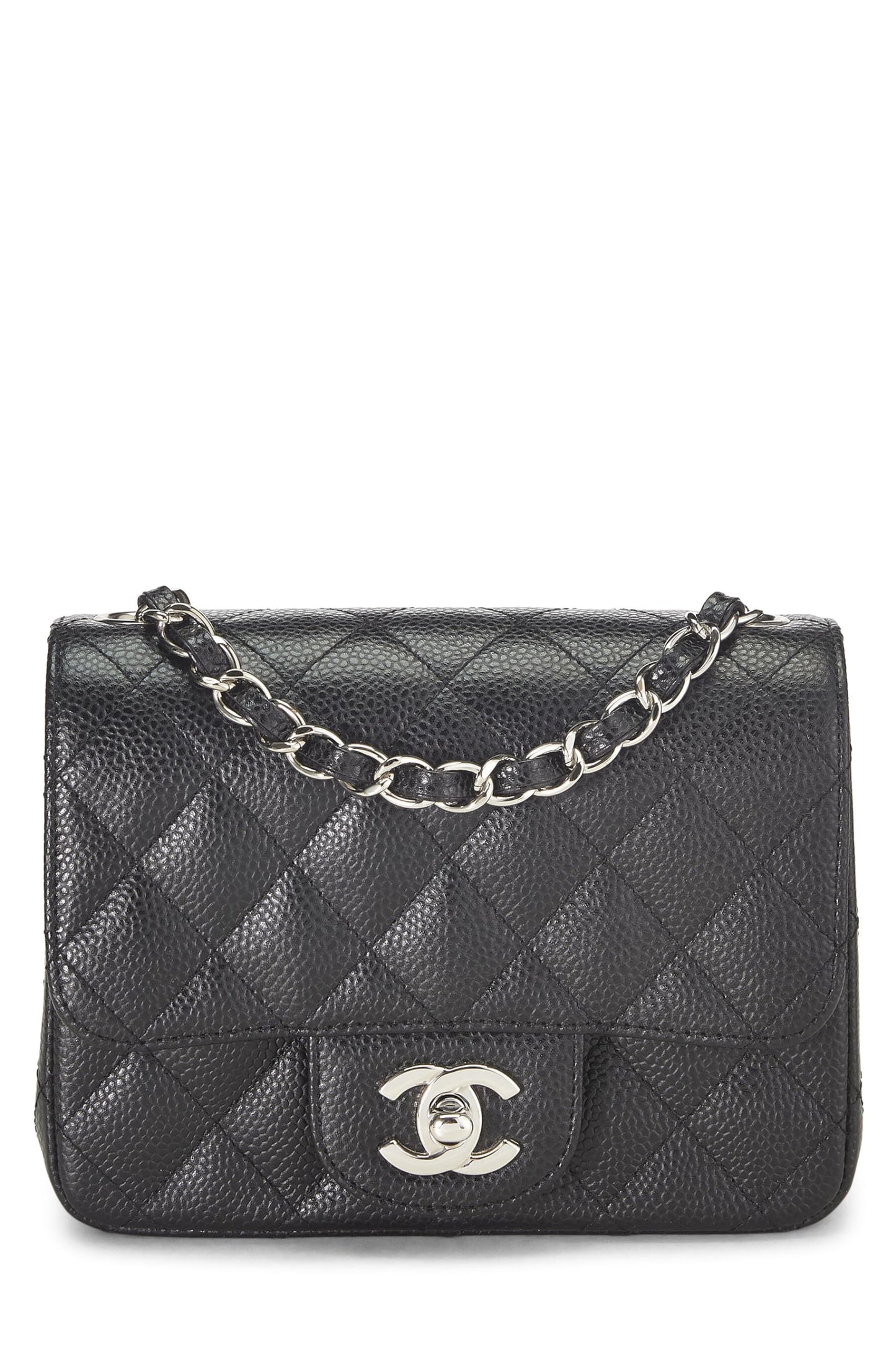Chanel,  Black Quilted Caviar Classic Square Flap Mini, Black
