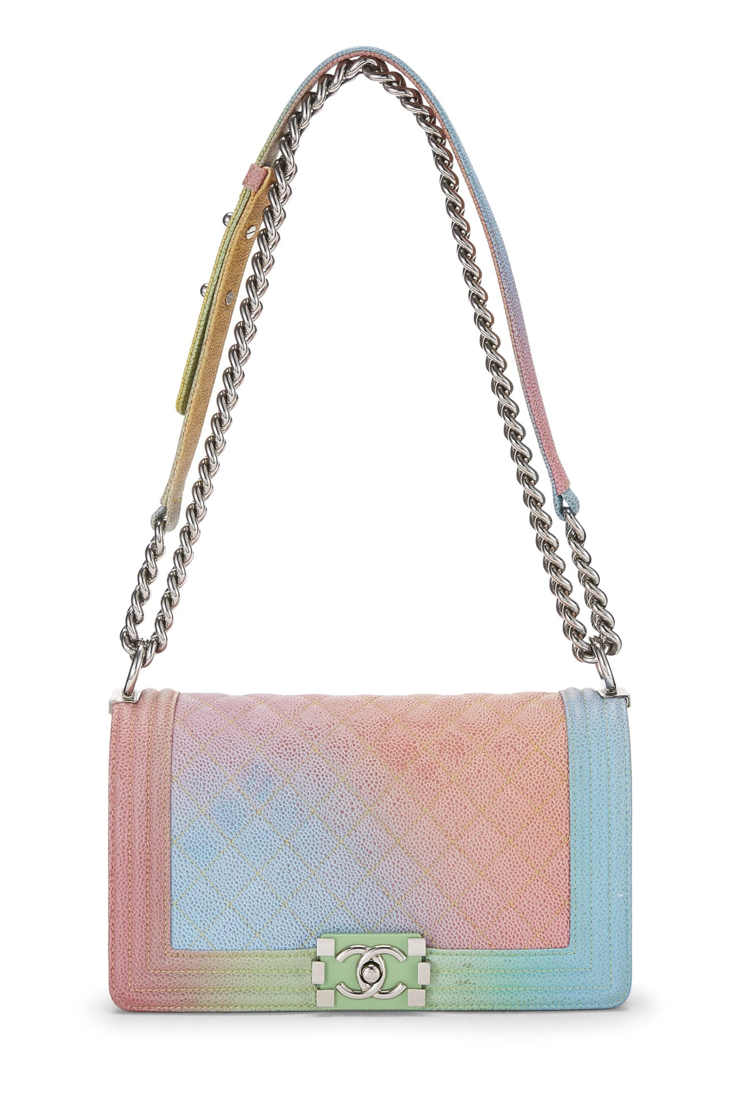 Chanel,  Rainbow Quilted Caviar Boy Bag Medium, Green