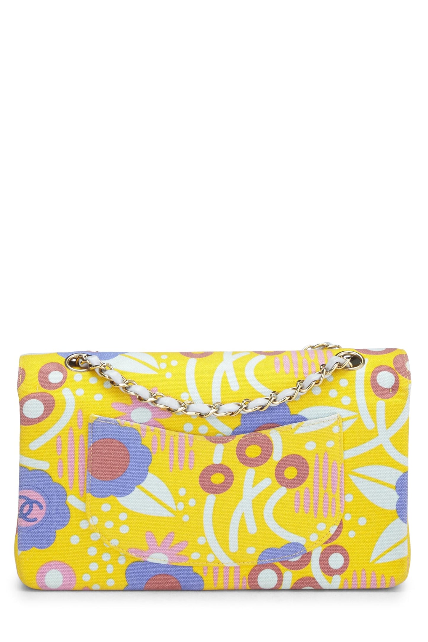 Chanel,  Yellow & Multicolor Floral Canvas Classic Double Flap Medium, Multi
