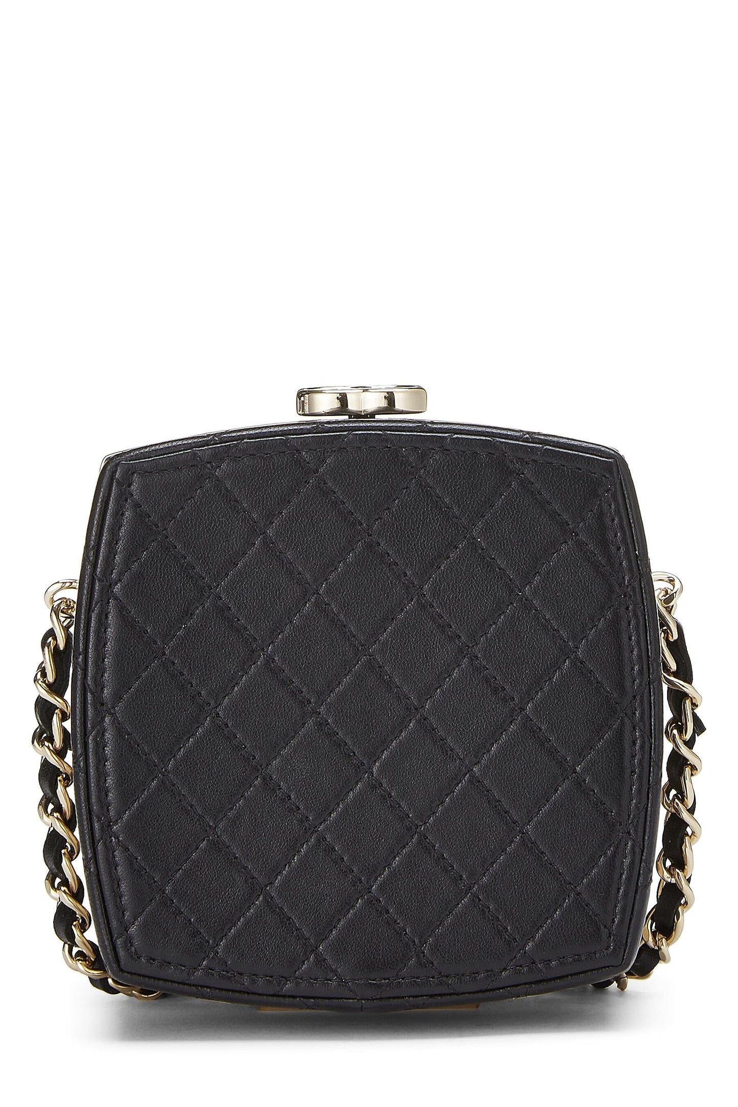 Chanel,  Black Lambskin Powder Clutch On Chain, Black