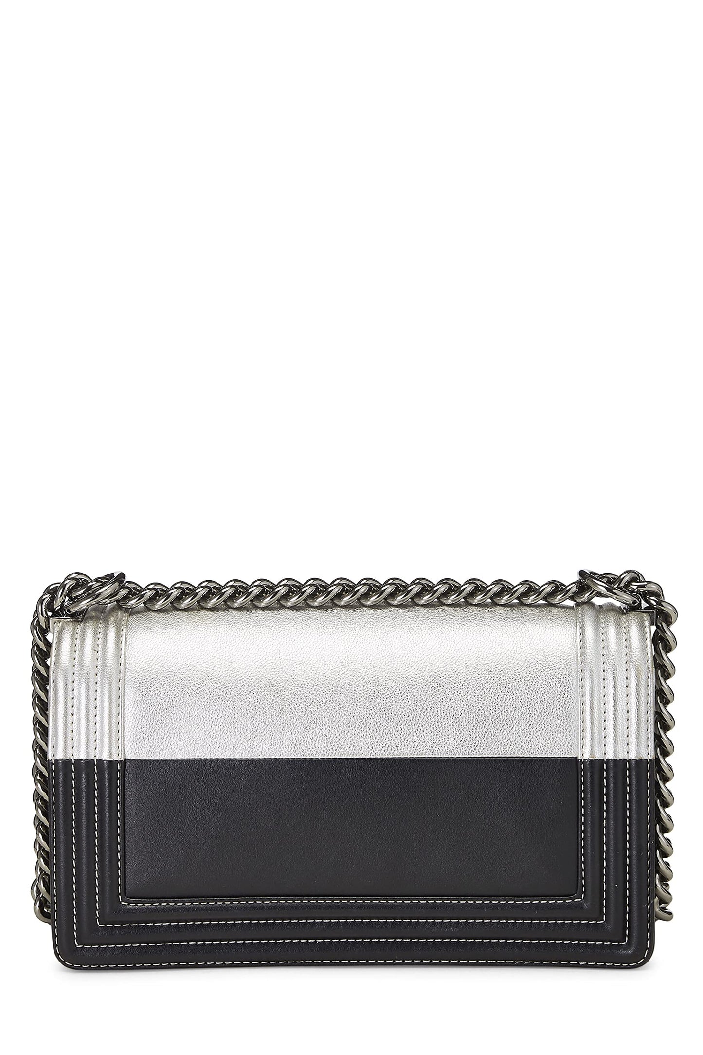 Chanel,  Black & Metallic Silver Bi-Color Calfskin Boy Bag Medium, Multi