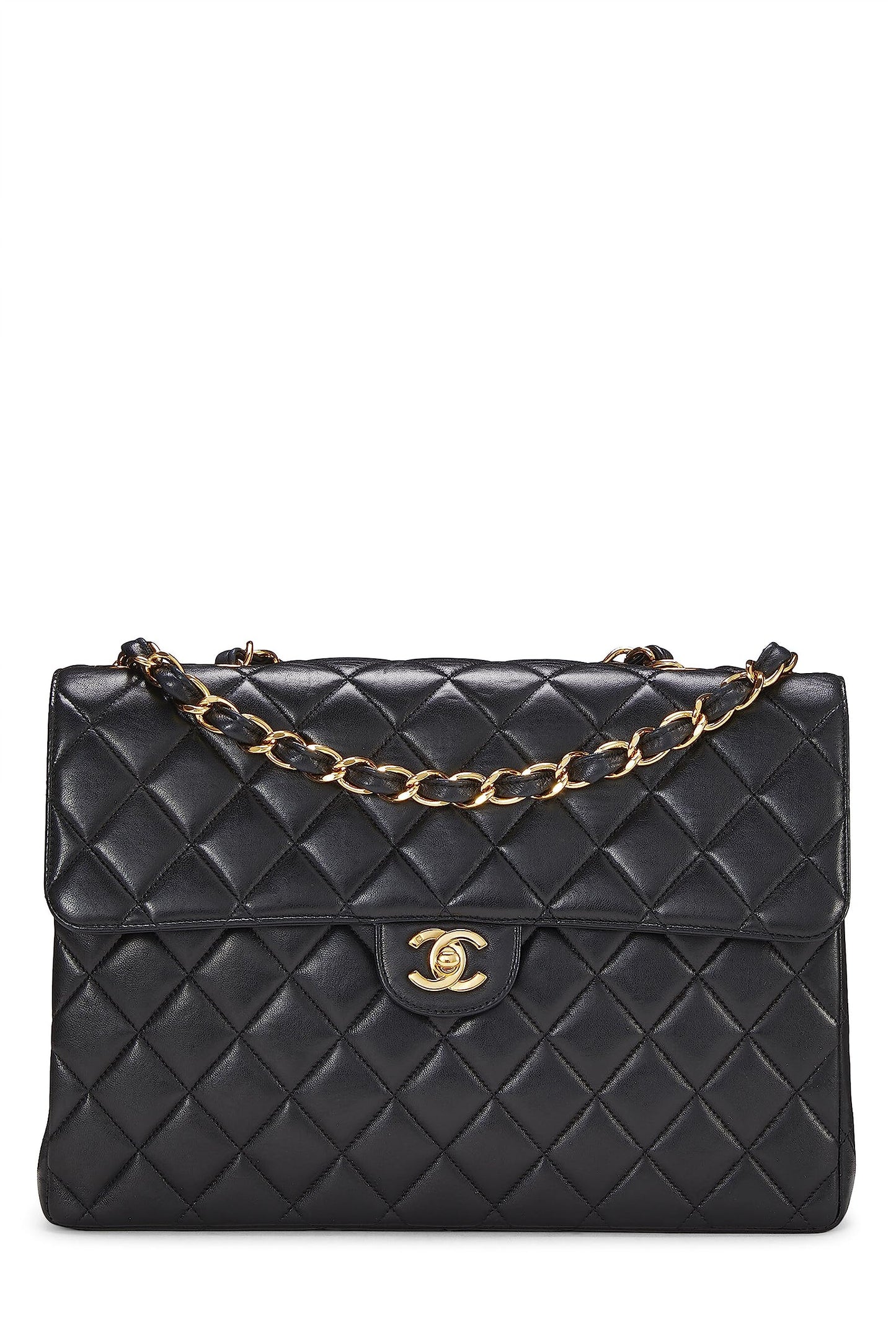 Chanel,  Black Quilted Lambskin Half Flap Jumbo, Black