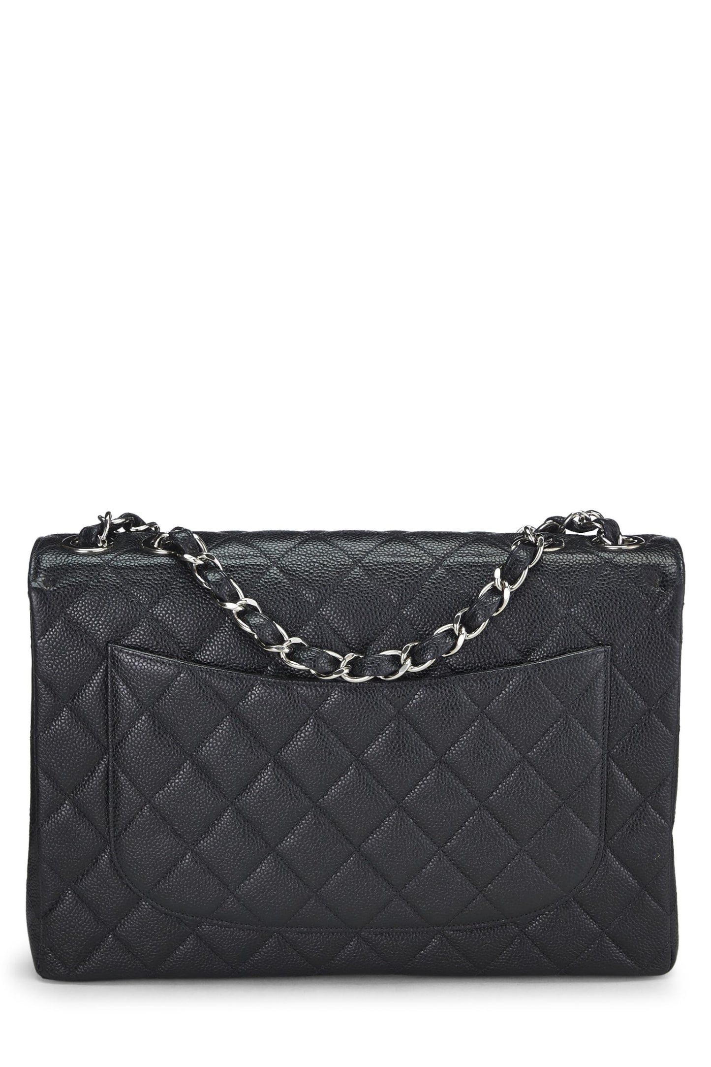 Chanel,  Black Quilted Caviar Half Flap Jumbo, Black