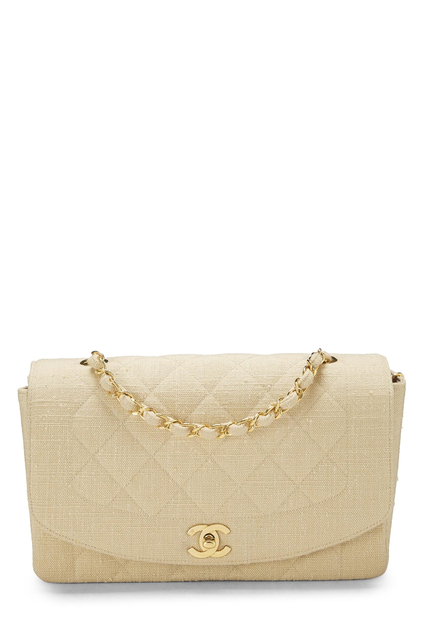 Chanel,  Beige Quilted Linen Classic Flap Medium, Beige