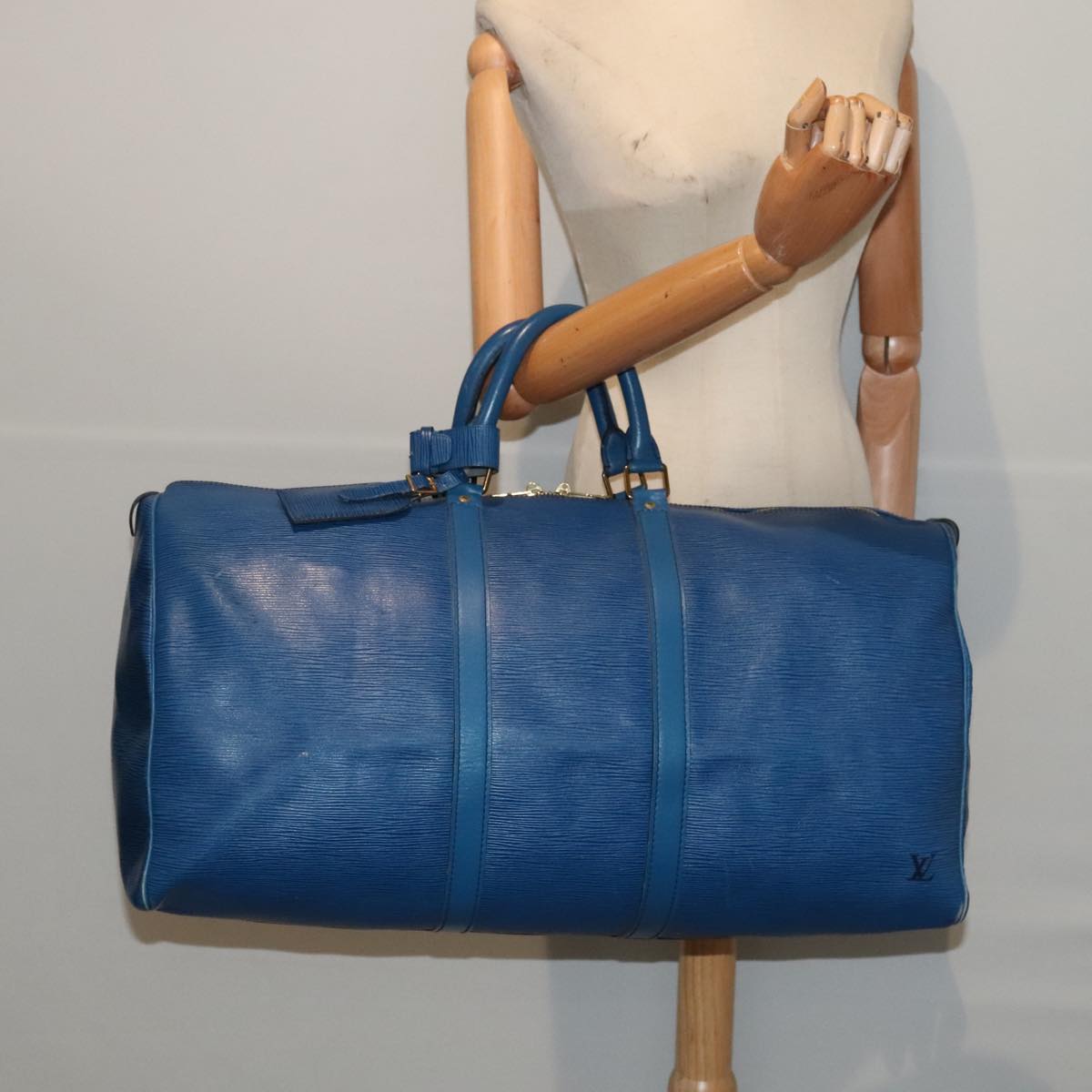 LOUIS VUITTON Epi Keepall 55 Boston Bag Vintage Blue M42955 LV 82152