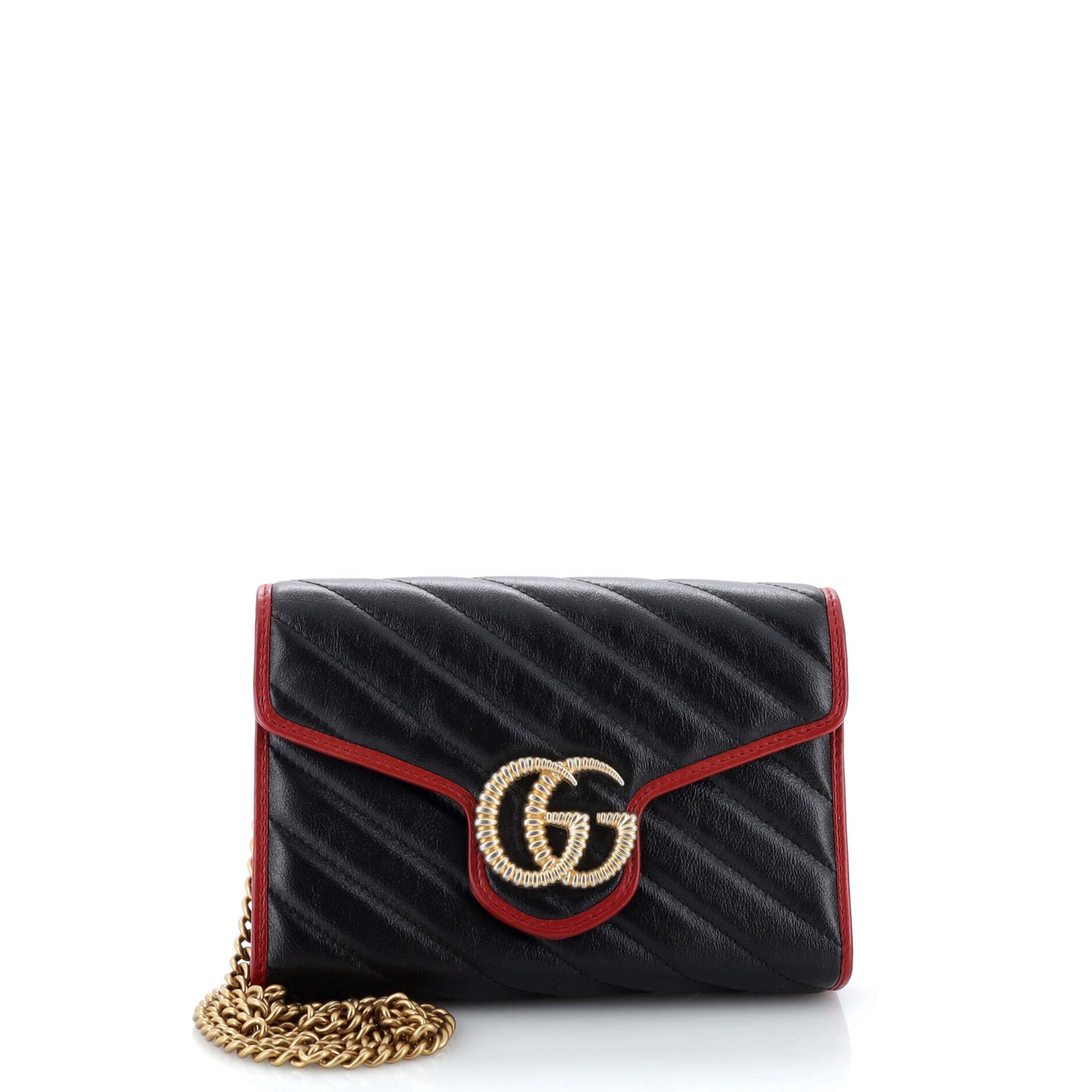 Luxury Gucci Trending 2025 GG Marmont Chain Wallet Diagonal Quilted Leather Mini