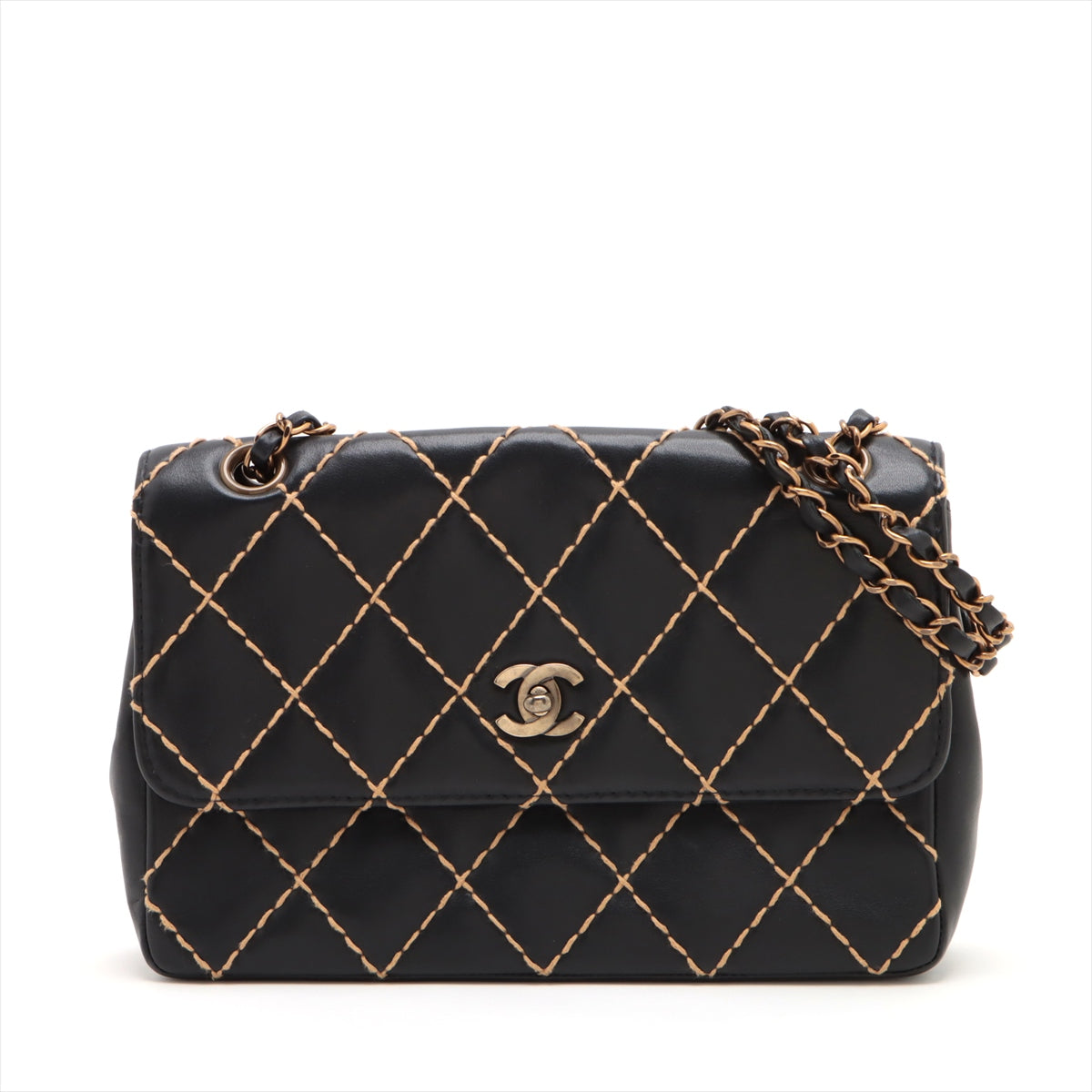 Chanel Wild Stick  Single Flap Double Chain Bag Black G  6th