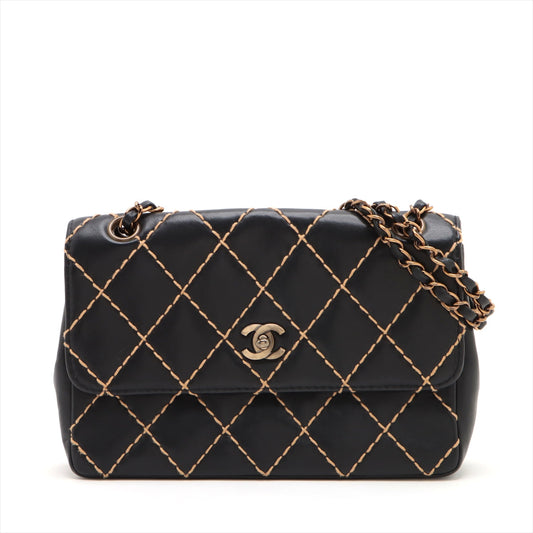 Chanel Wild Stick  Single Flap Double Chain Bag Black G  6th