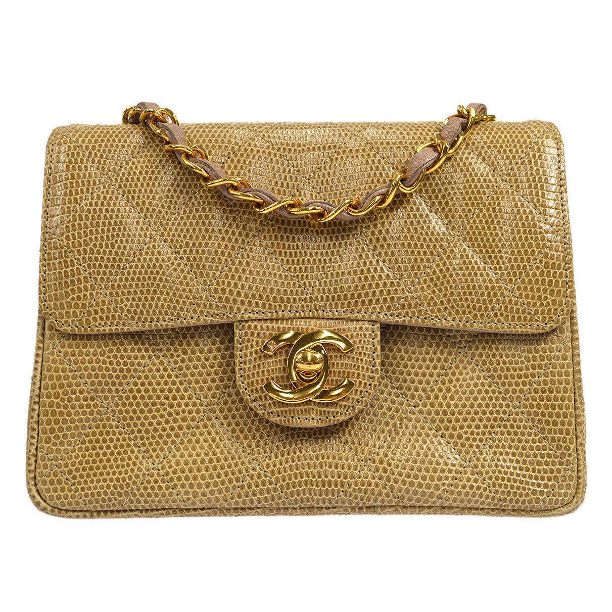Luxury Chanel * 1991-1994 Classic Square Flap Mini Beige Lizard