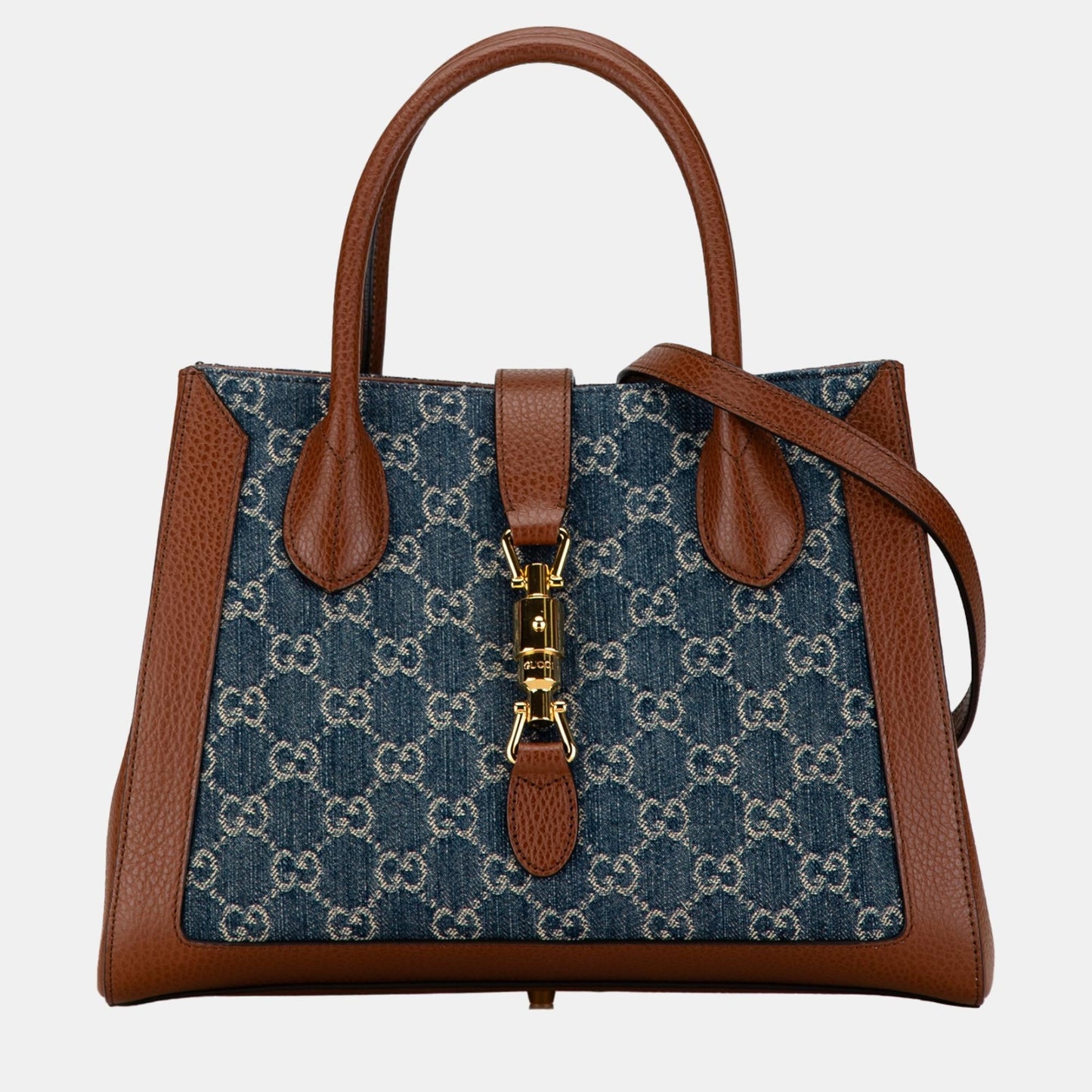 Luxury Gucci Trending 2025 Blue/Brown Denim Medium GG Jackie 1961 Tote Bag