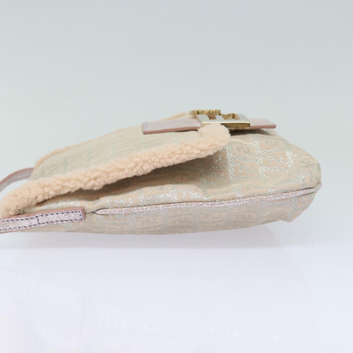 Luxury Fendi Zucchino Canvas Shoulder Bag Beige Pink Silver82744