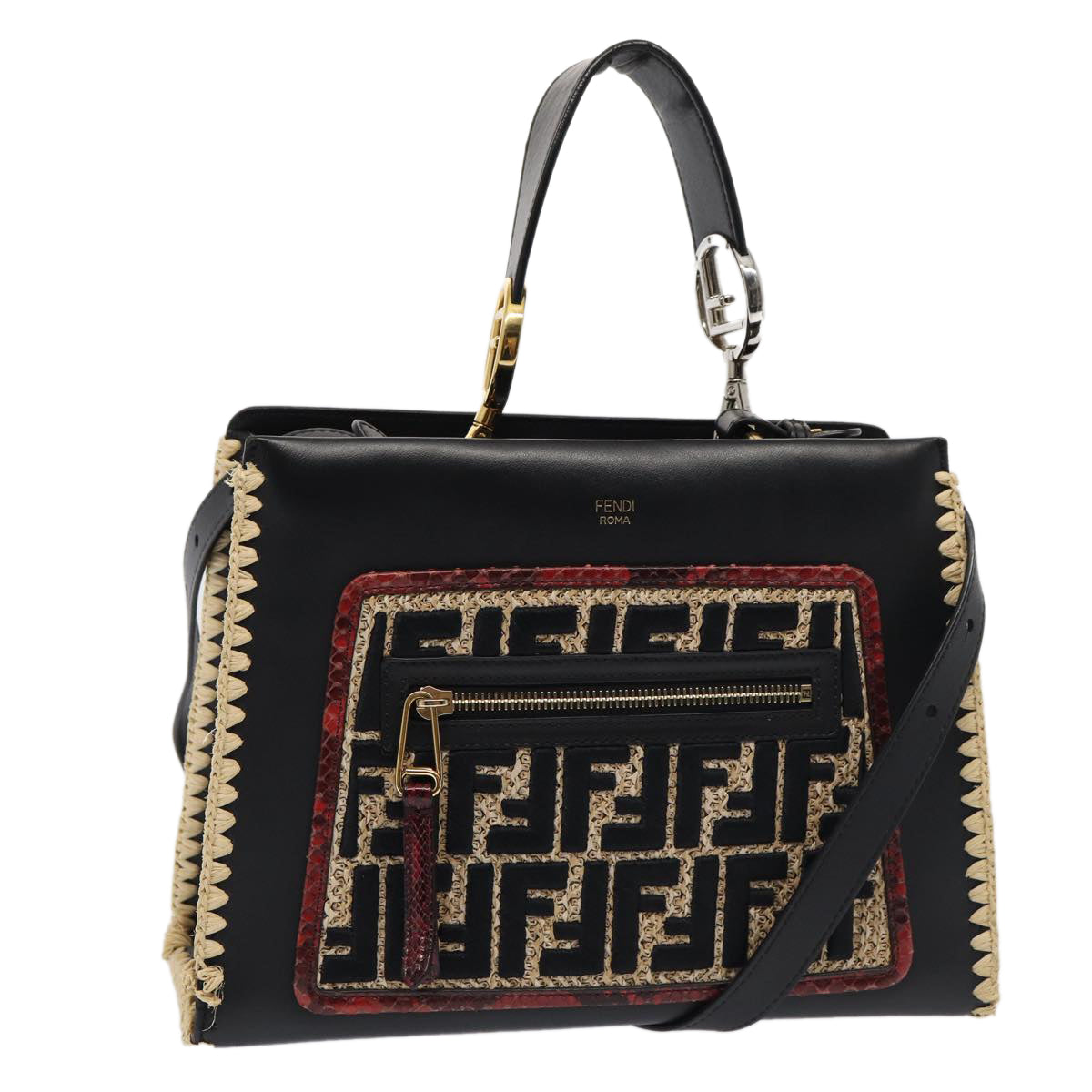 Luxury Fendi Hand Bag Leather 2way Black82745