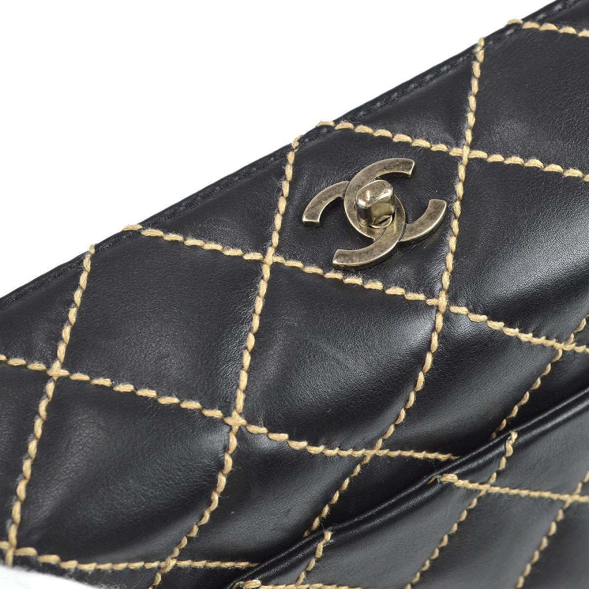 Luxury Chanel 2000-2001 Wild Stitch Chain Handbag Black Calfskin