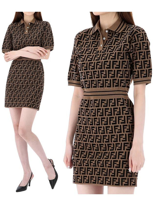 Luxury Fendi Kids Cotton FF Logo Dress Brown