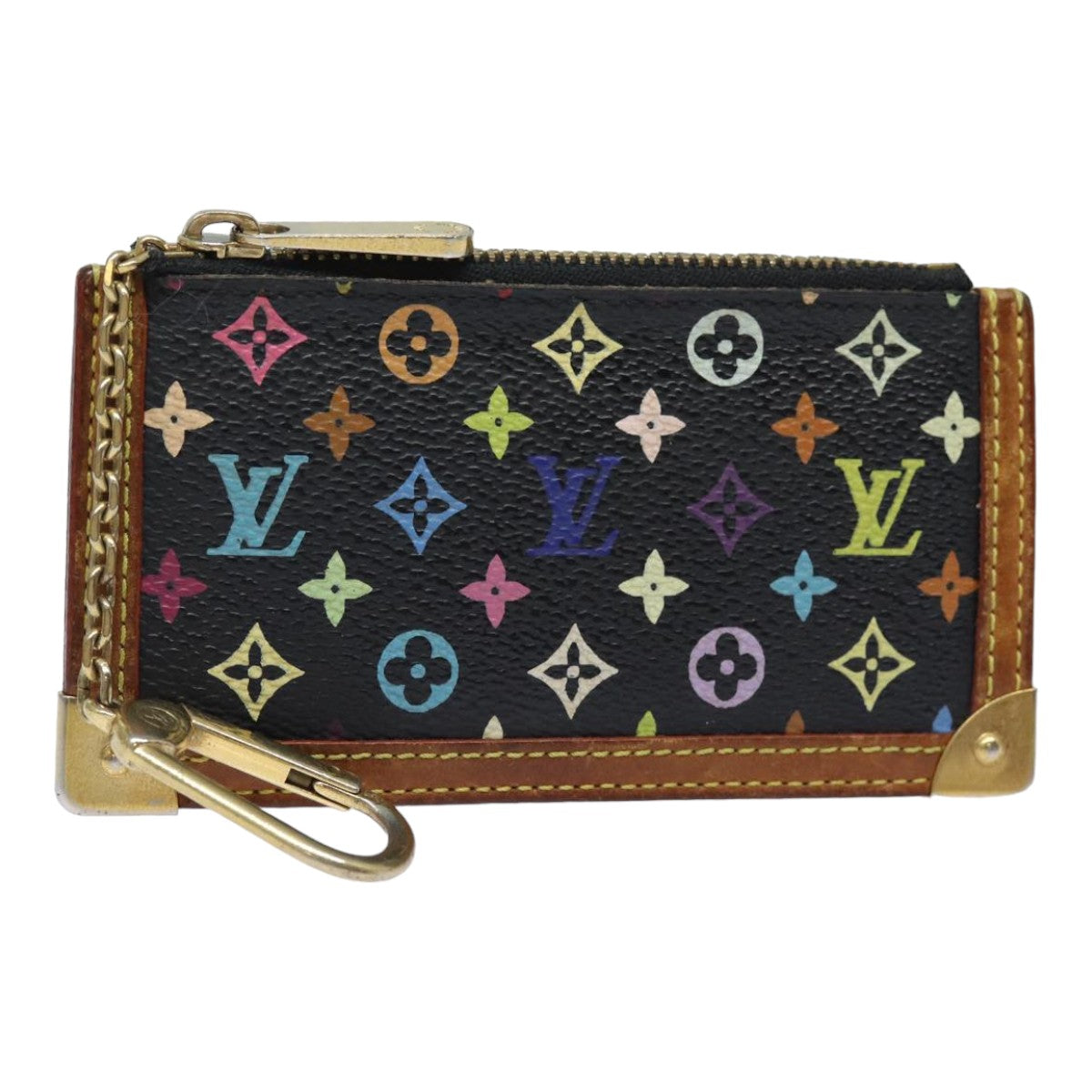 LOUIS VUITTON Monogram Multicolor Pochette Cles Purse Black M92654 82986