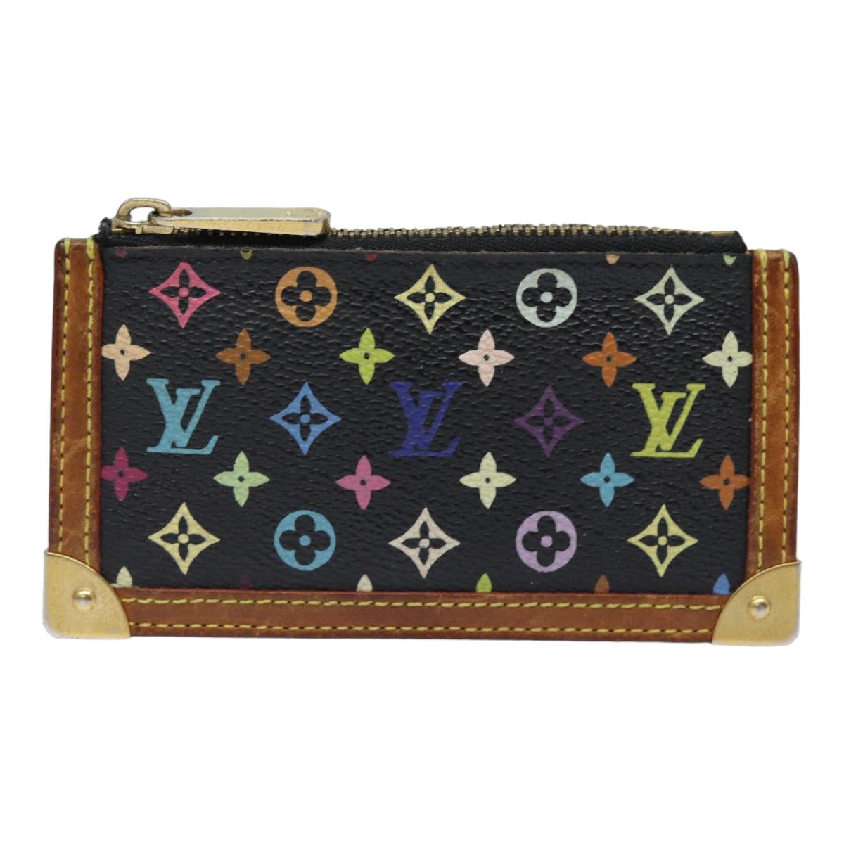 LOUIS VUITTON Monogram Multicolor Pochette Cles Purse Black M92654 82986
