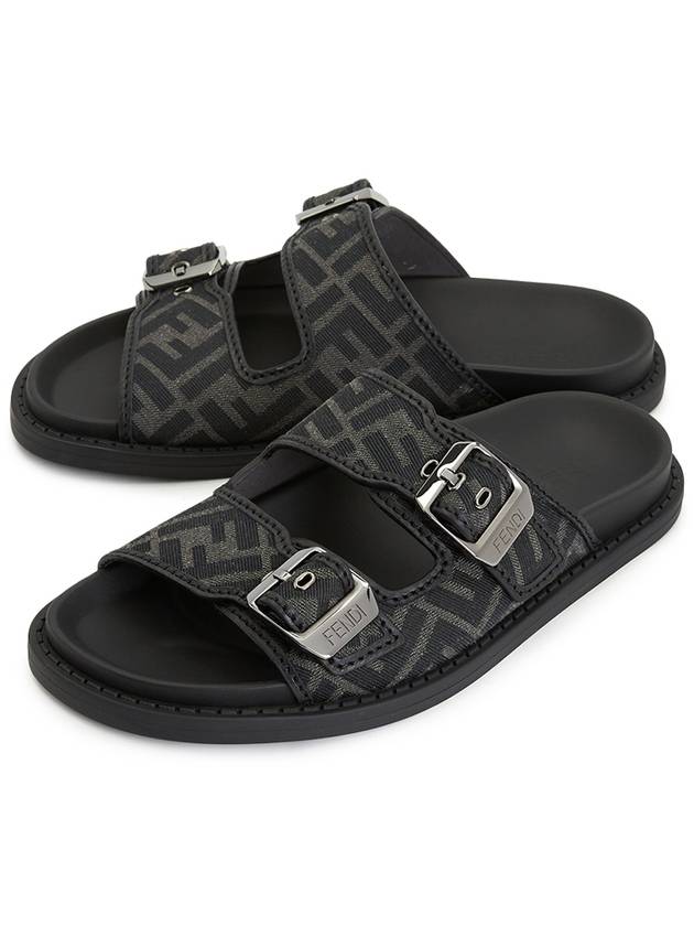 Luxury Fendi Men's Peel Jacquard Fabric Sandals Black