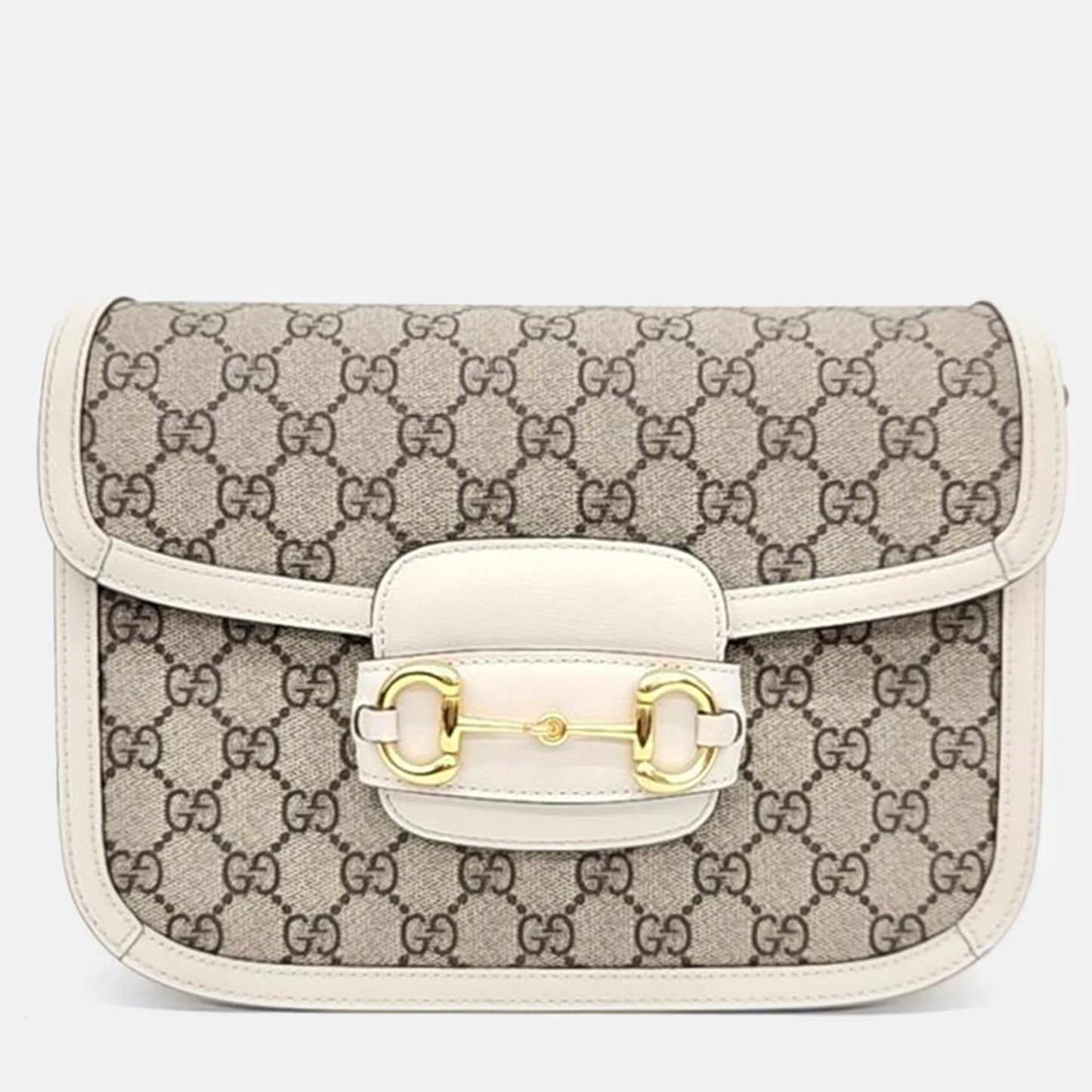 Luxury Gucci Trending 2025 White GG Canvas and Leather Horsebit 1955 Shoulder Bag