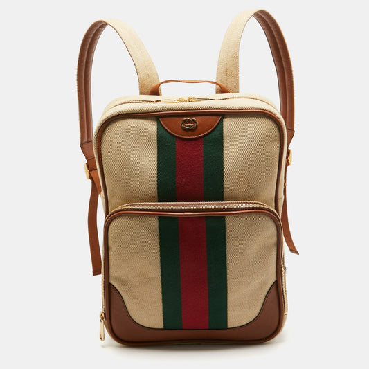 Luxury Gucci Trending 2025 Brown/natural Canvas Vintage Web Backpack