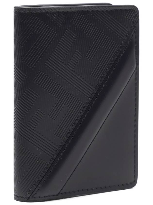 Luxury Fendi Men's Shadow Diagonal Leather Card Wallet Black