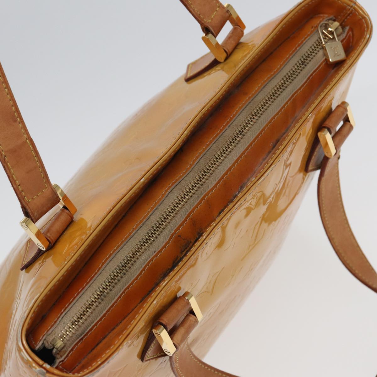 LOUIS VUITTON Monogram Vernis Houston Hand Bag Beige M91004 LV 83018