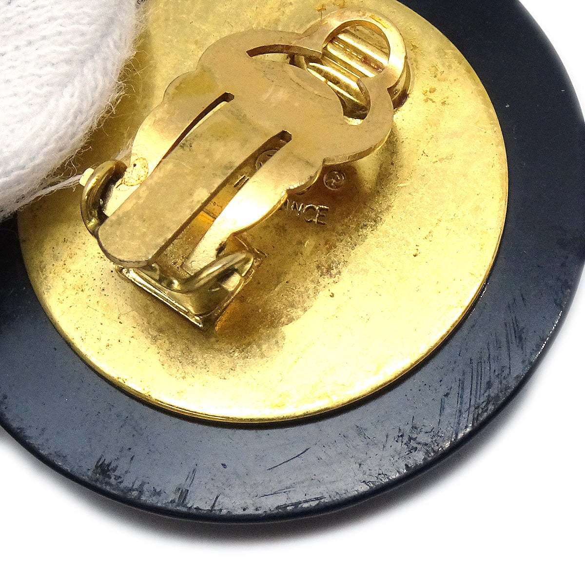 Luxury Chanel 1994 Quilted Black & Gold Earrings