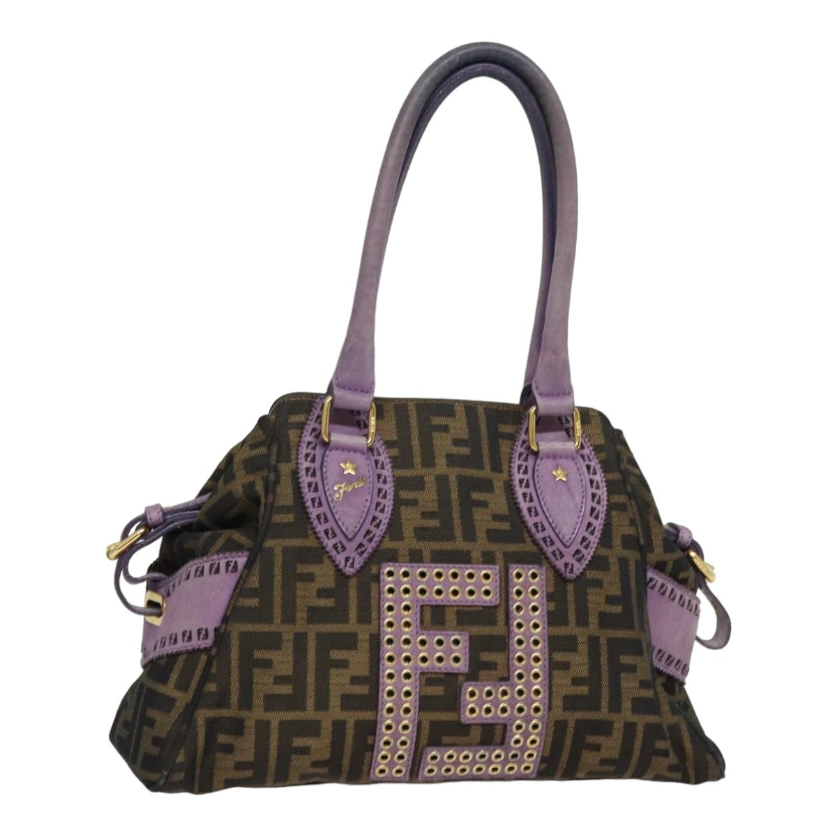 Luxury Fendi Zucca Canvas Hand Bag Brown Black Purple83149