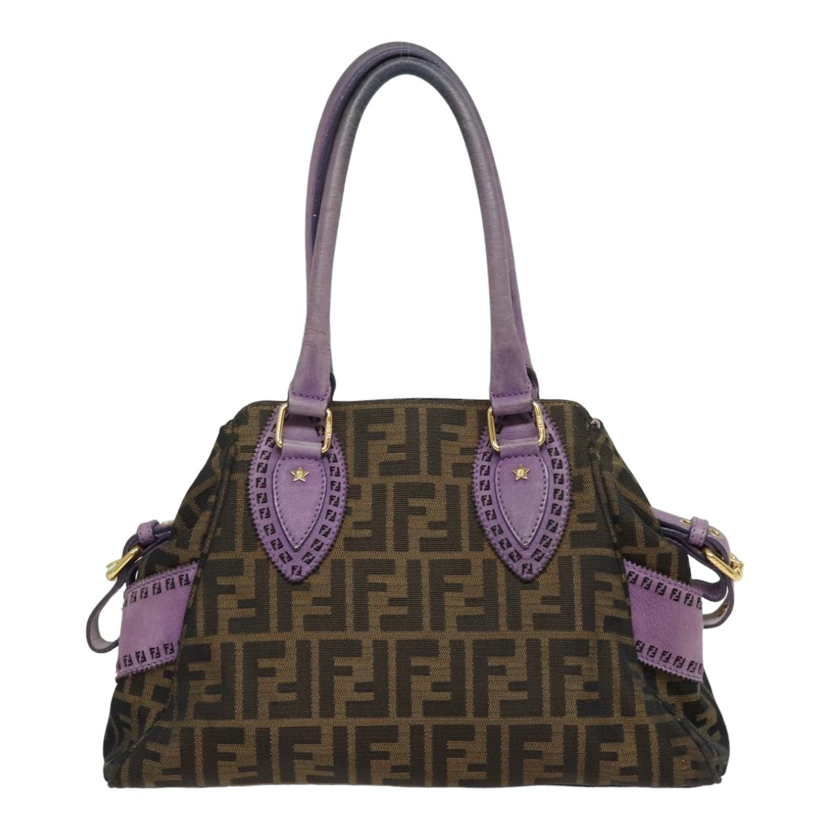 Luxury Fendi Zucca Canvas Hand Bag Brown Black Purple83149