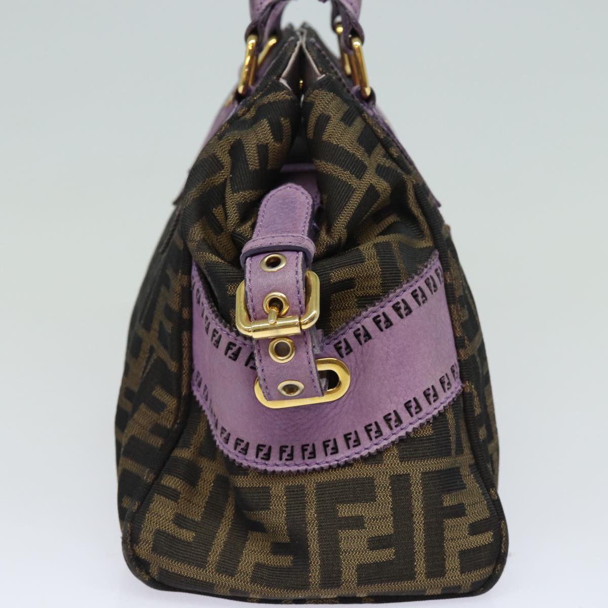 Luxury Fendi Zucca Canvas Hand Bag Brown Black Purple83149