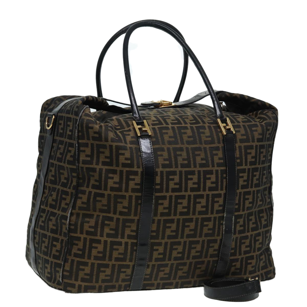 Luxury Fendi Zucca Canvas Boston Bag Brown Black83151