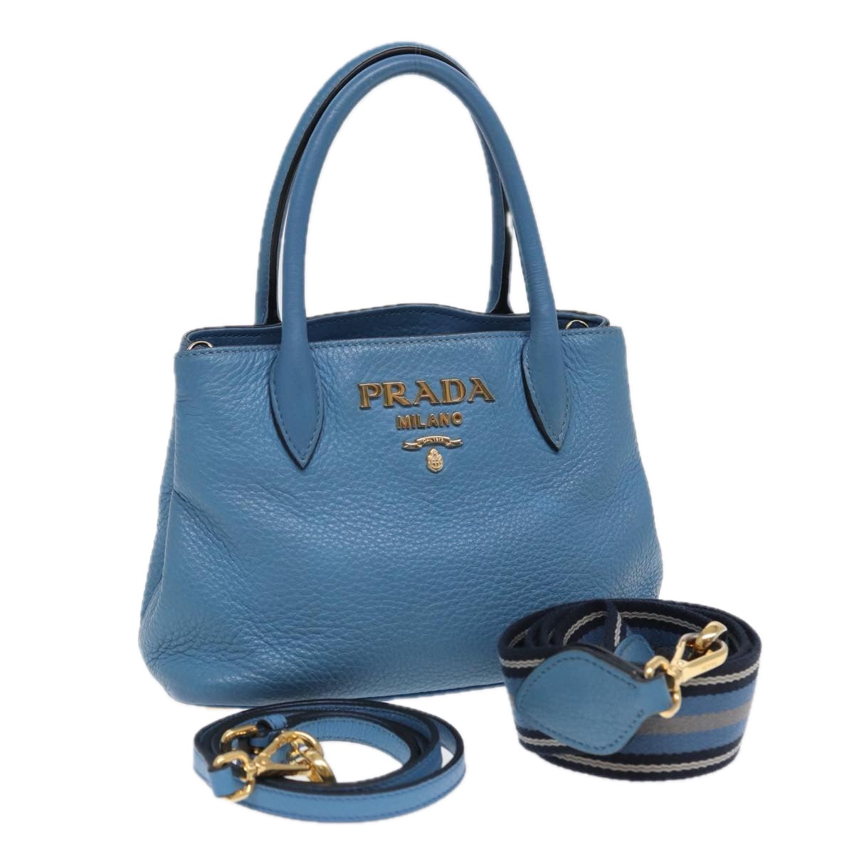 Luxury Prada Hand Bag Leather 2way Light Blue  83160