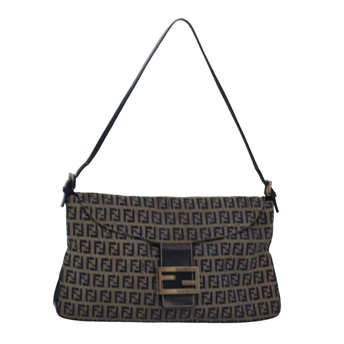 Luxury Fendi Zucchino Canvas Mamma Baguette Shoulder Bag Navy83213