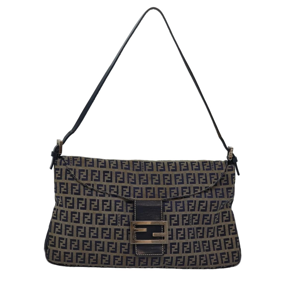 Luxury Fendi Zucchino Canvas Mamma Baguette Shoulder Bag Navy83213