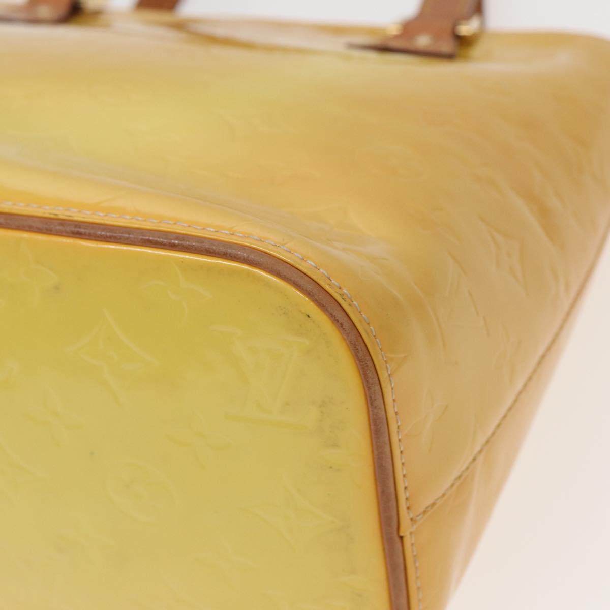 LOUIS VUITTON Monogram Vernis Houston Hand Bag Lime Yellow M91055 LV 83222