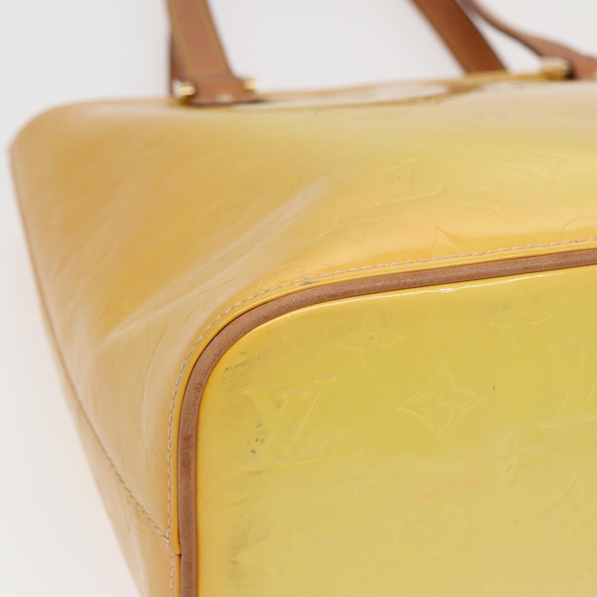 LOUIS VUITTON Monogram Vernis Houston Hand Bag Lime Yellow M91055 LV 83222