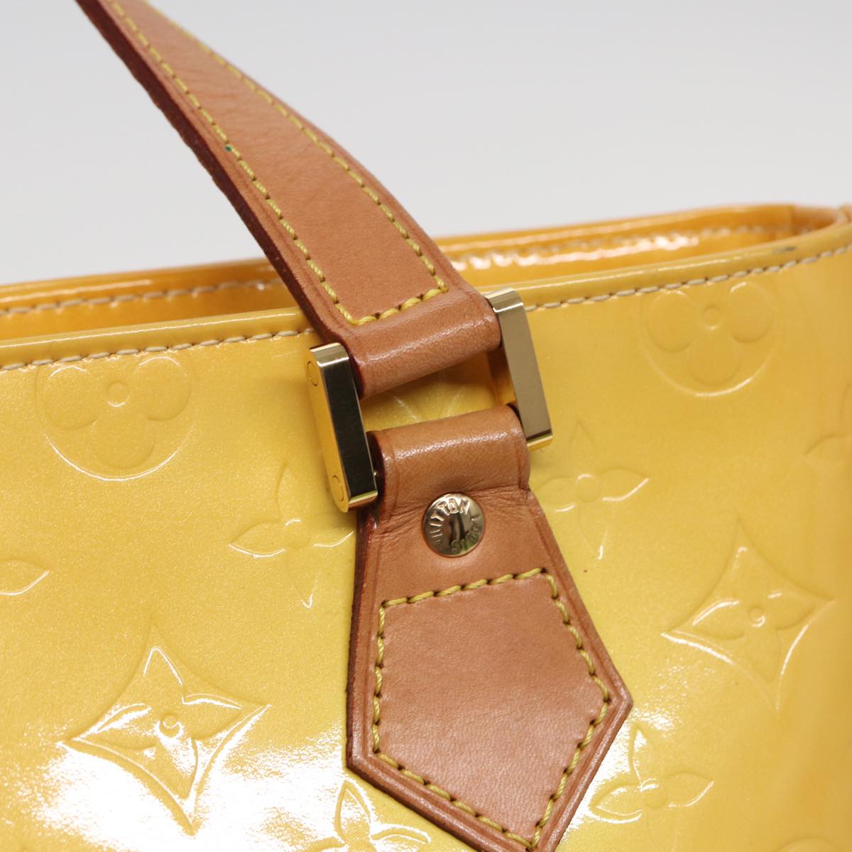 LOUIS VUITTON Monogram Vernis Houston Hand Bag Lime Yellow M91055 LV 83222