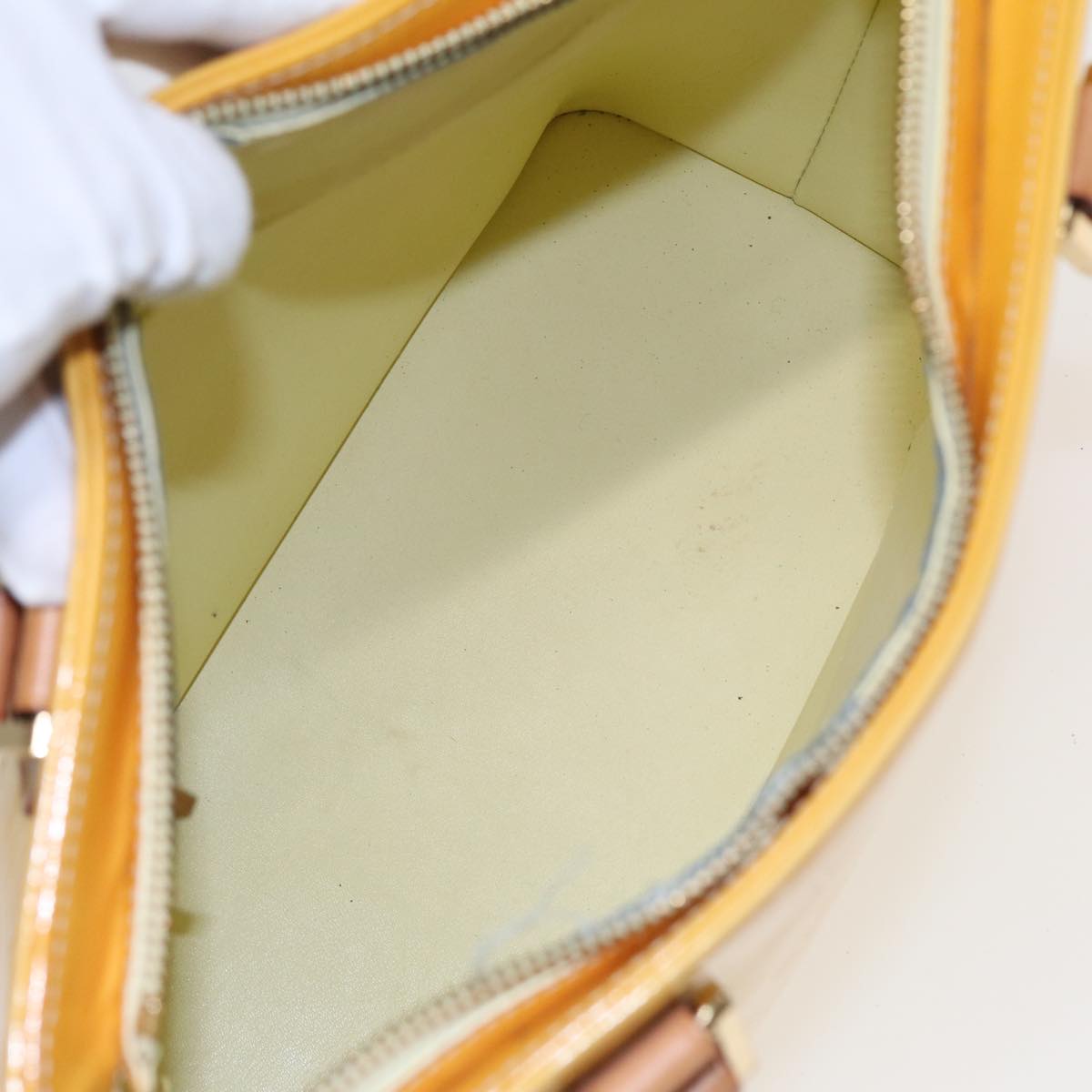 LOUIS VUITTON Monogram Vernis Houston Hand Bag Lime Yellow M91055 LV 83222