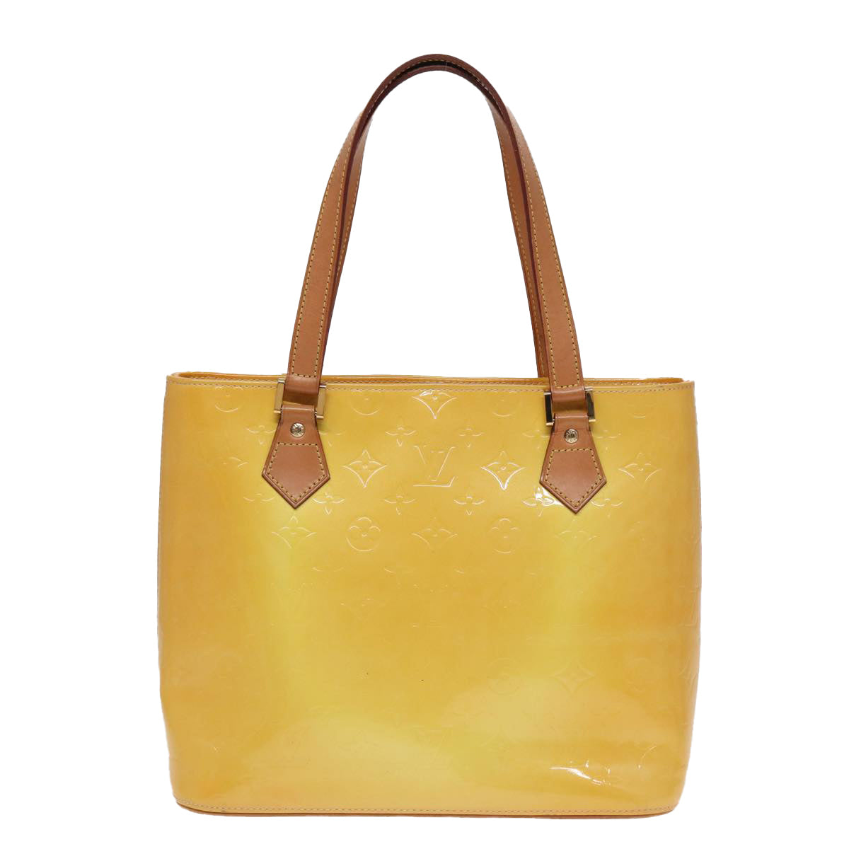 LOUIS VUITTON Monogram Vernis Houston Hand Bag Lime Yellow M91055 LV 83222