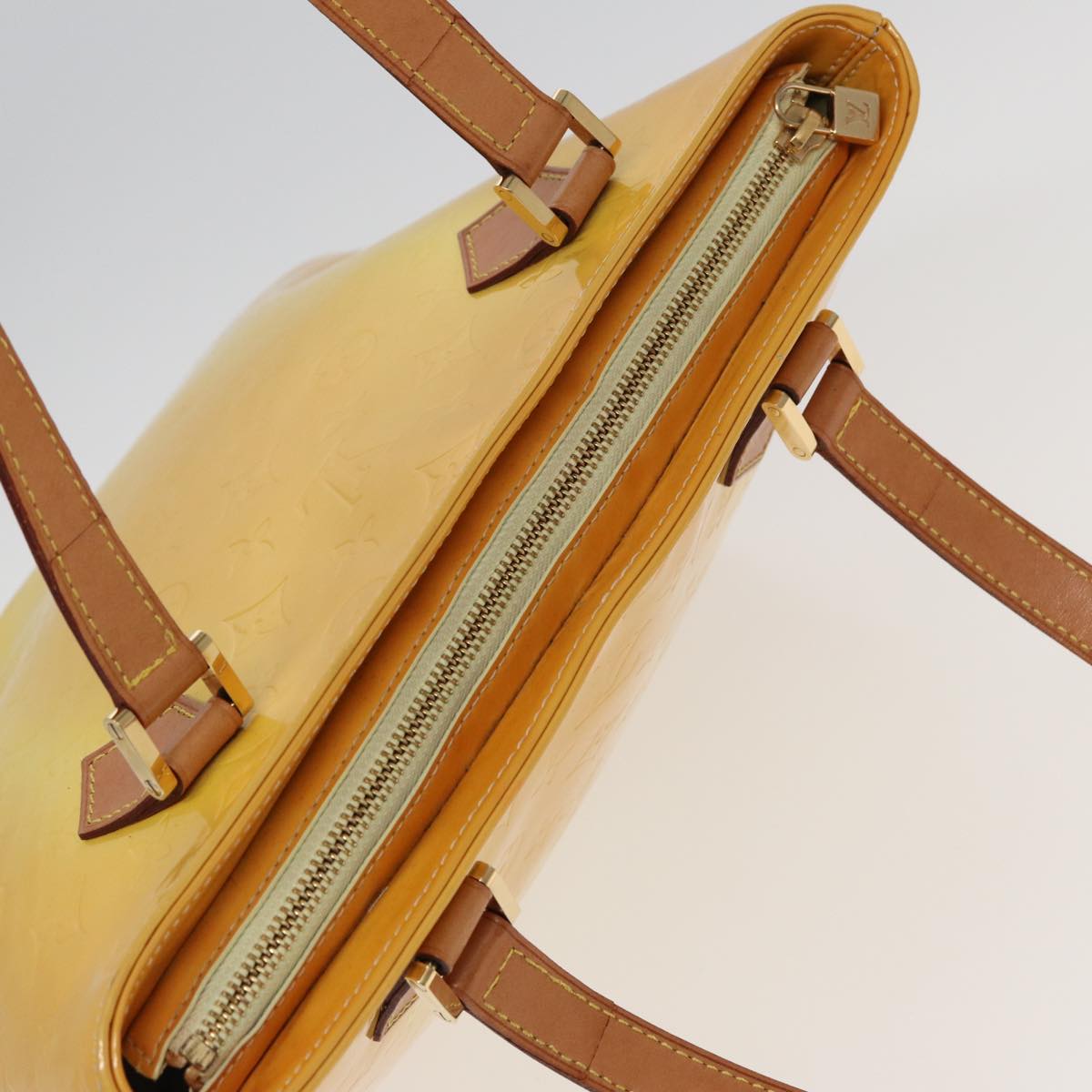 LOUIS VUITTON Monogram Vernis Houston Hand Bag Lime Yellow M91055 LV 83222