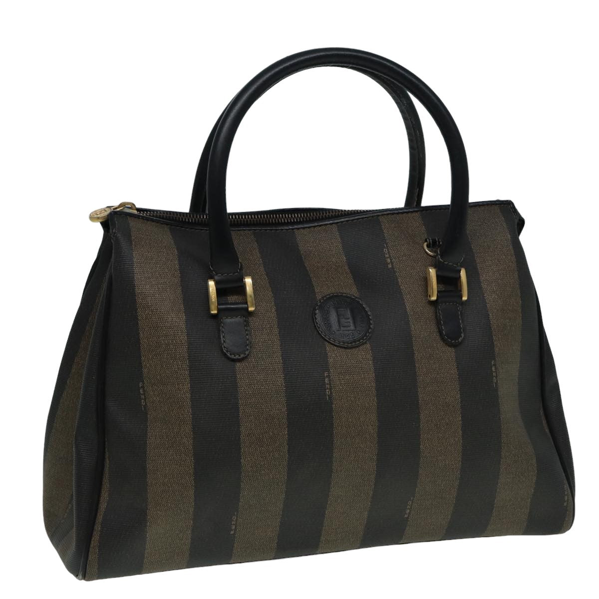 Luxury Fendi Pecan Canvas Hand Bag PVC Leather Brown83247