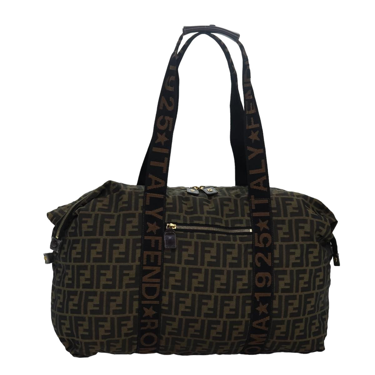 Luxury Fendi Zucca Canvas Boston Bag Brown Black83296