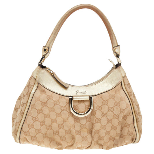 Luxury Gucci Trending 2025 Beige/Gold GG Canvas And Leather D Ring Hobo