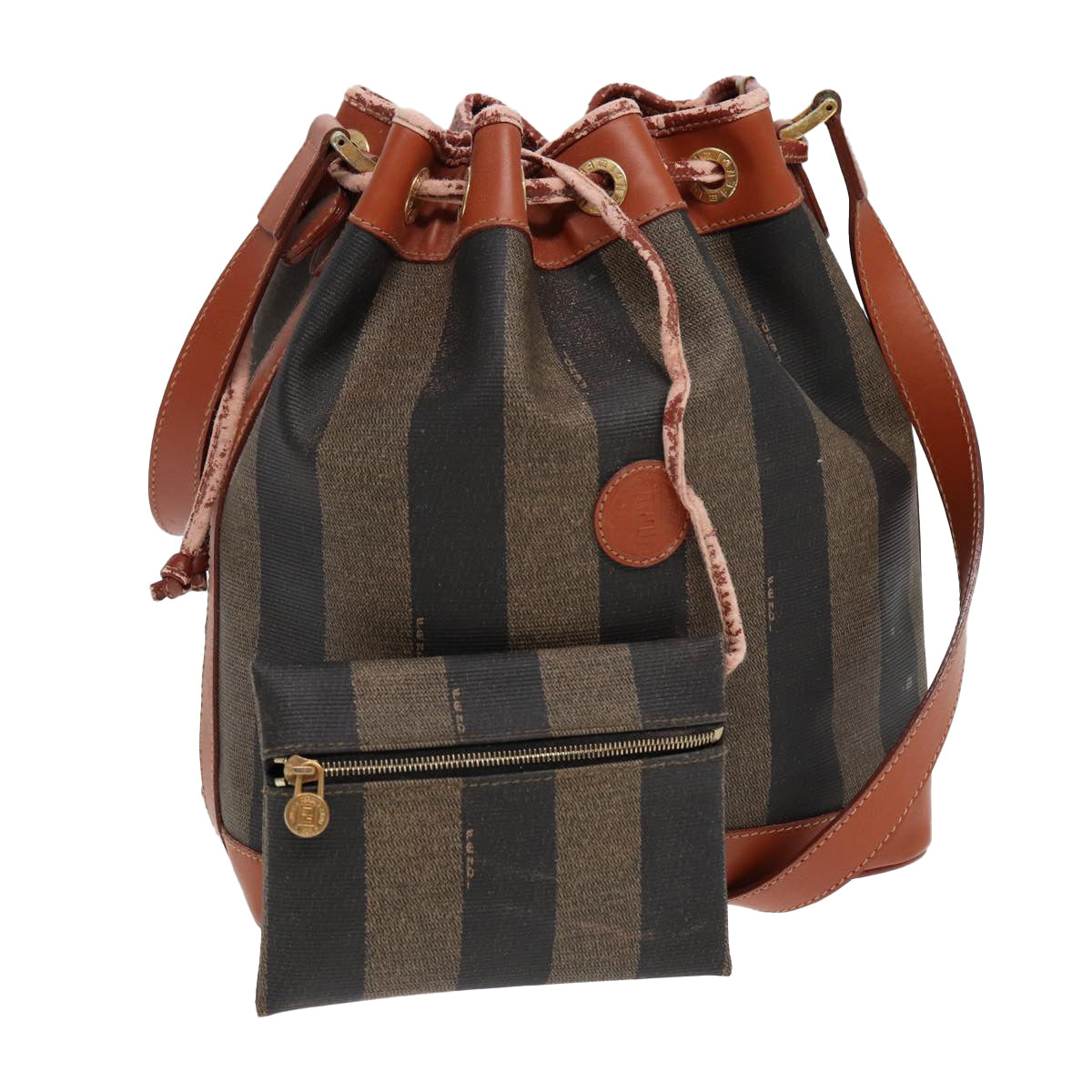Luxury Fendi Pecan Canvas Shoulder Bag PVC Leather Brown83311