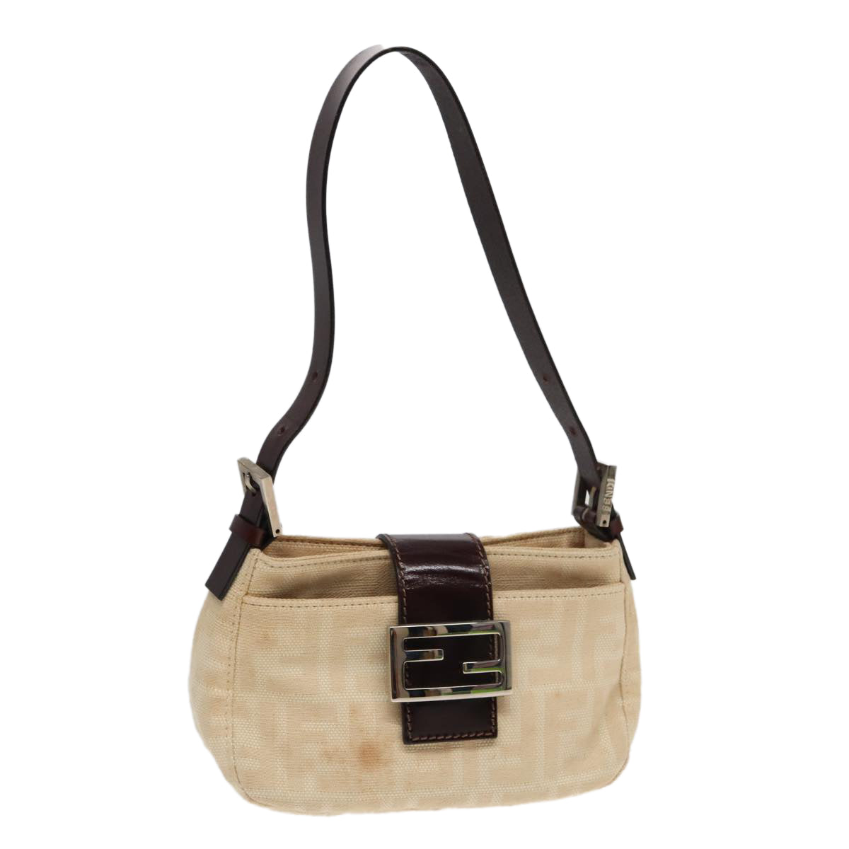 Luxury Fendi Zucca Canvas Mamma Baguette Shoulder Bag Beige83401