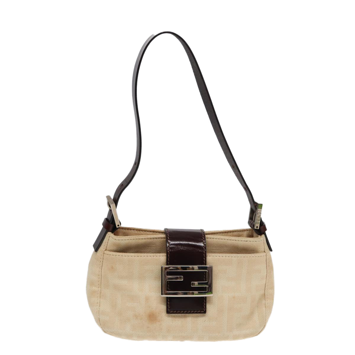 Luxury Fendi Zucca Canvas Mamma Baguette Shoulder Bag Beige83401