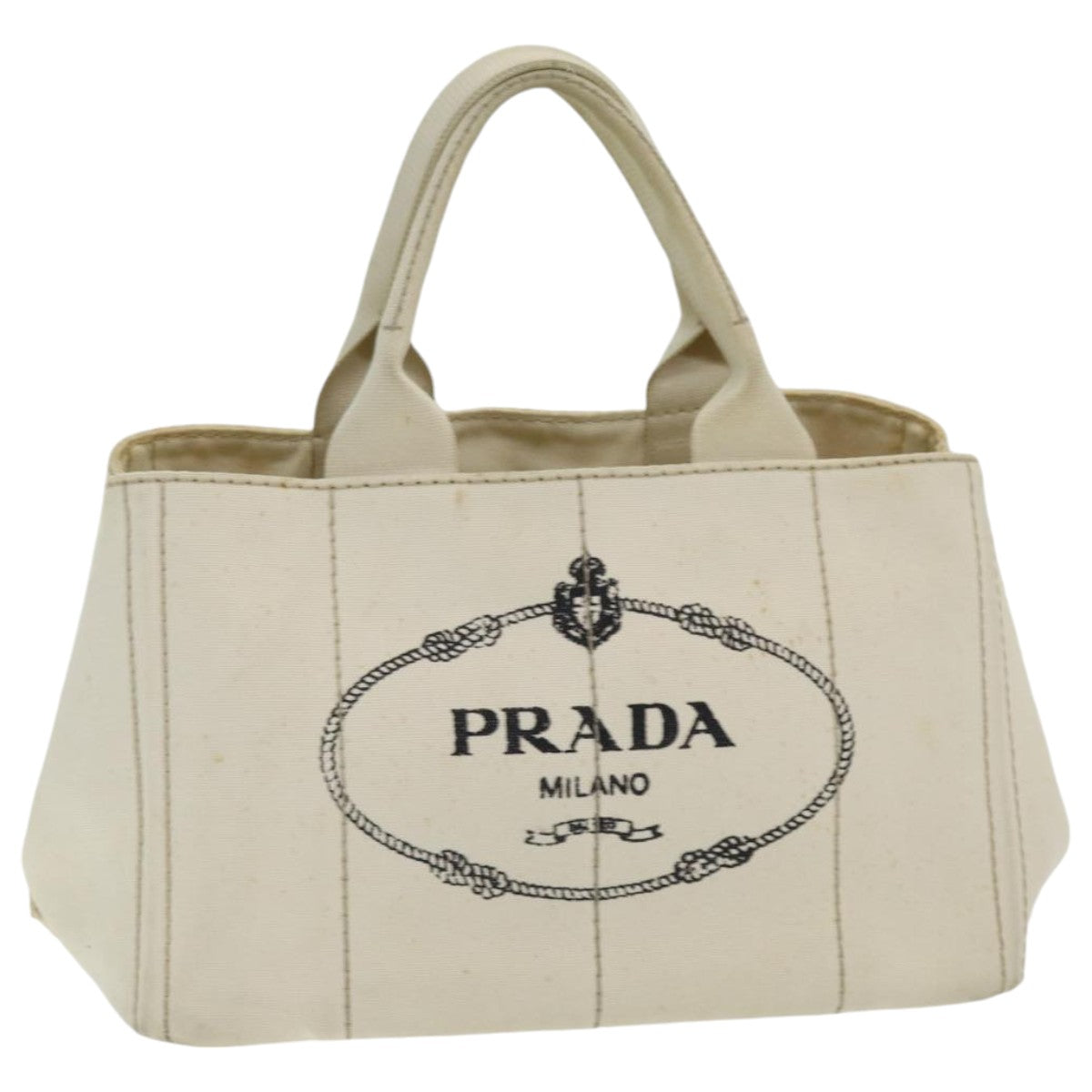 Luxury Prada Canapa MM Hand Bag Canvas Cream  83516