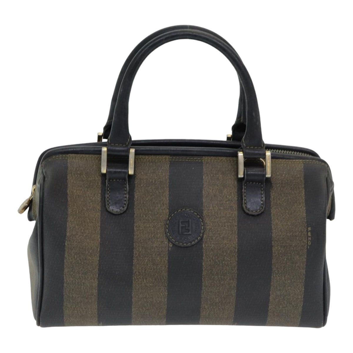 Luxury Fendi Pecan Canvas Hand Bag 2way Brown Black83671