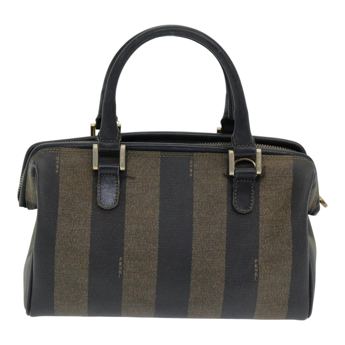 Luxury Fendi Pecan Canvas Hand Bag 2way Brown Black83671