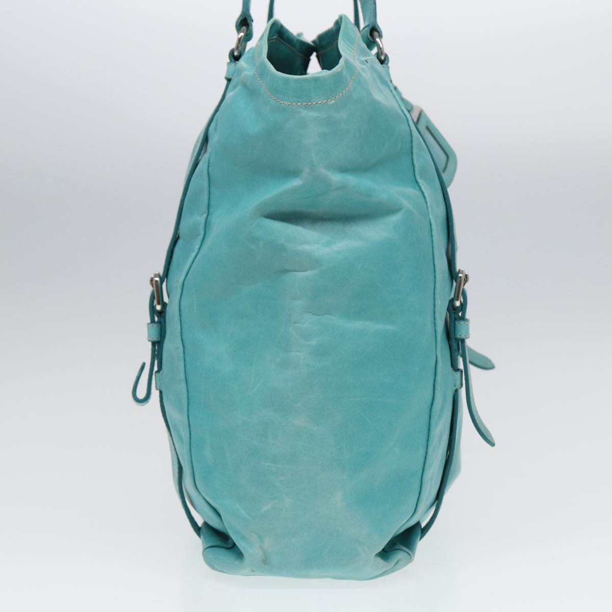 Luxury Prada Tote Bag Leather Turquoise Blue  83948