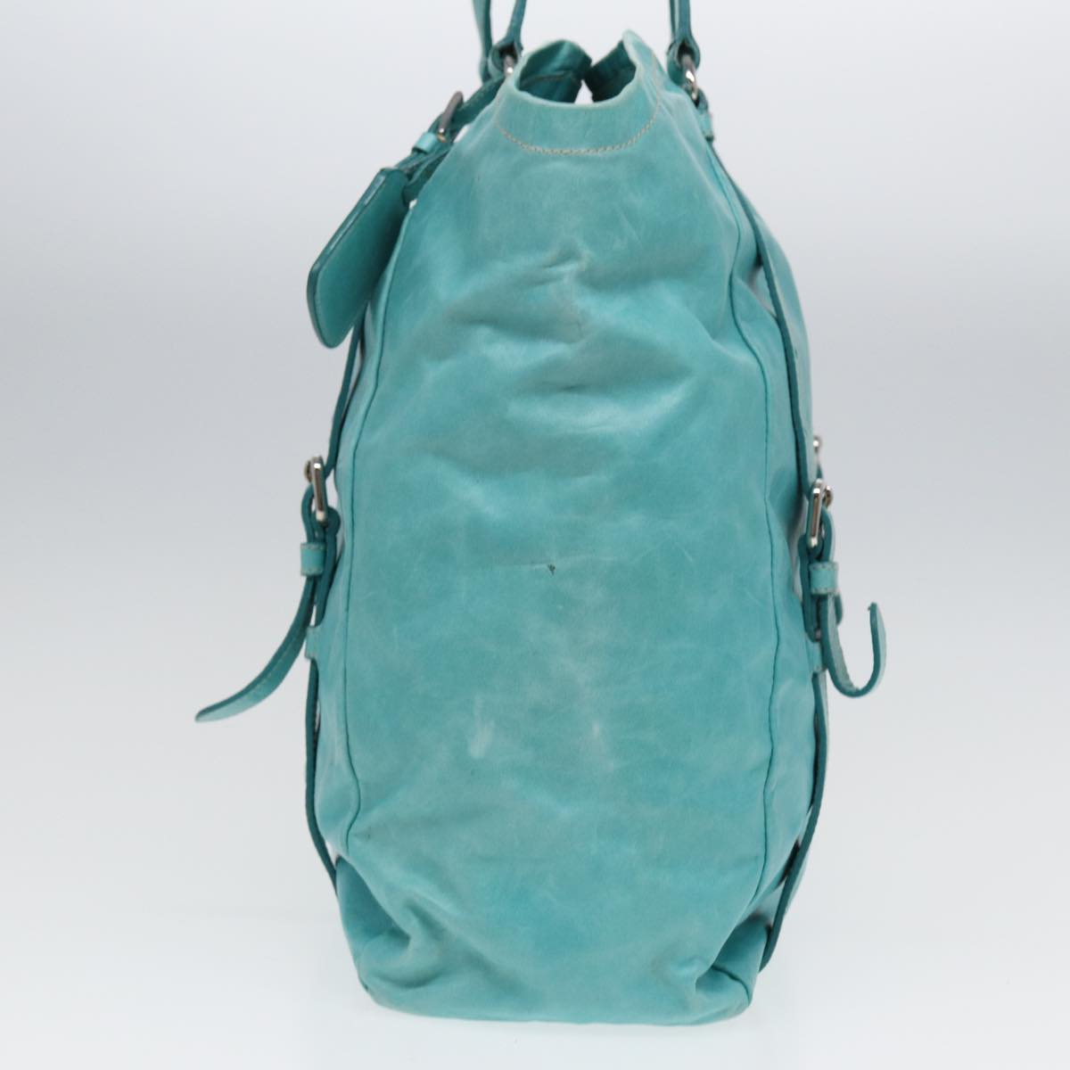 Luxury Prada Tote Bag Leather Turquoise Blue  83948